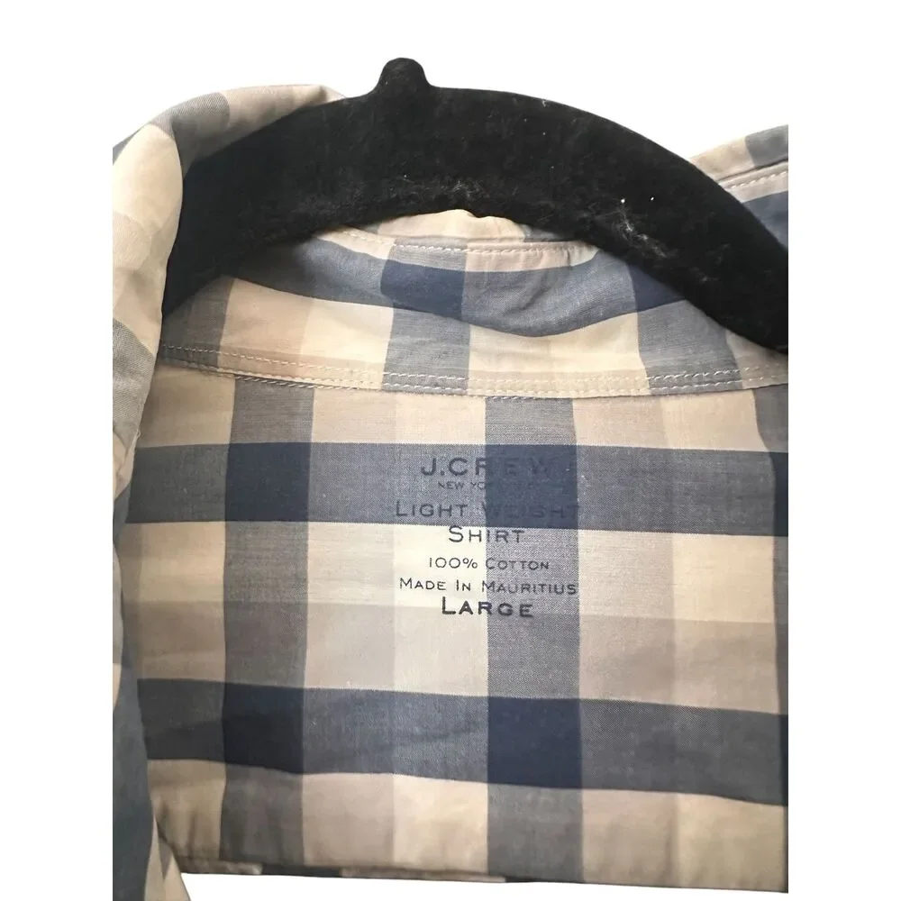 JCREW Lightweight Checkered Cotton Button Down Blue Large